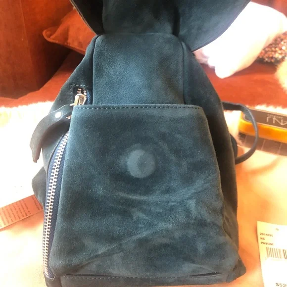 Manu Atelier Suede Fernweh Backpack Bag In Pavone/Blue 